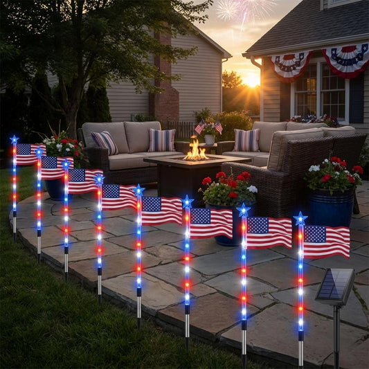 8-Piece Flag Light Set-Ideal for Independence Day Pathways, Gardens, and Yard Decor