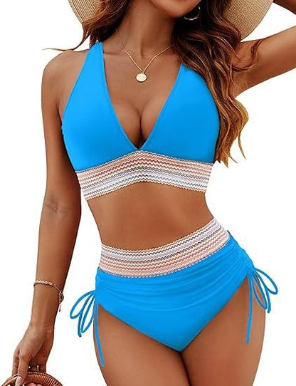💖Summer Promotion 49% OFF💃2025 High Waisted Tummy Control Colour Block Bikini Sets