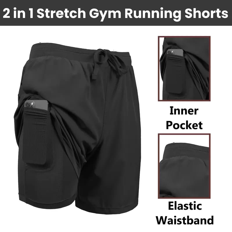 🔥Hot Sale 49%🔥 3-Pack Men's 2 in 1 Stretch Active Quick Dry Gym Running Shorts With Liner