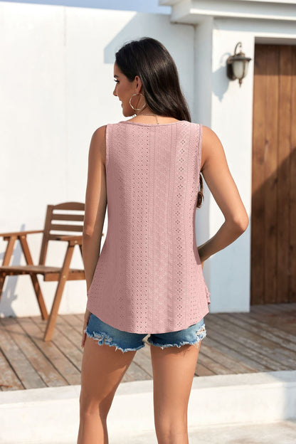 🔥Buy 2 Free Shipping🎁Womens Tank Tops Sleeveless EyeletEmbroidery Scoop Neck Loose Fit Casual SummerFlowy