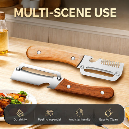 Wooden Handle Peeler with Bottle Opener(2-piece set)