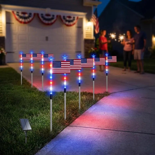 8-Piece Flag Light Set-Ideal for Independence Day Pathways, Gardens, and Yard Decor