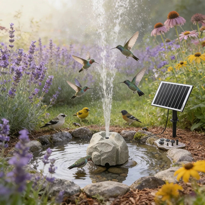 🐦⛲Realistic Granite Solar Bird Bath Fountain | Cordless Stone Decor
