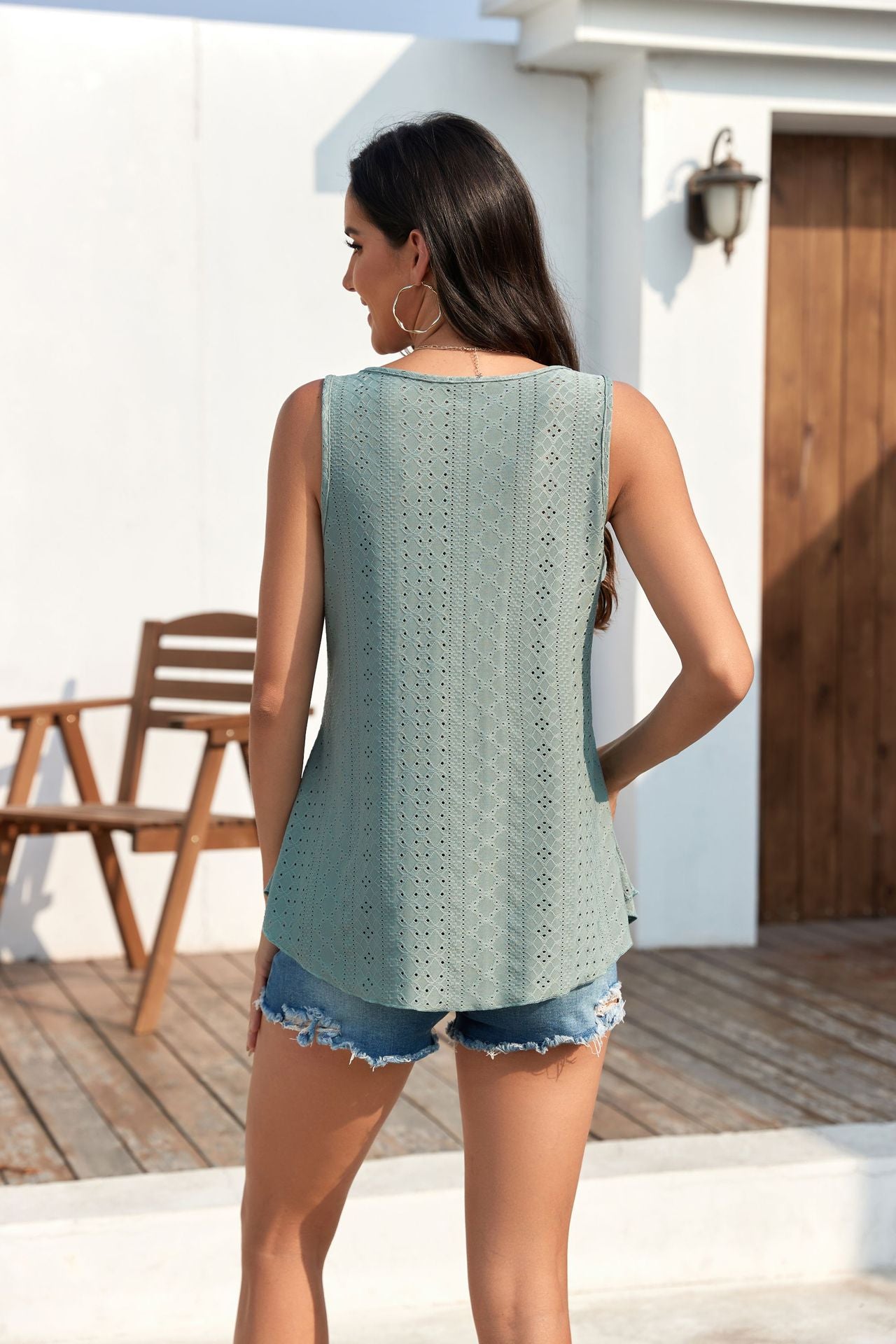 🔥Buy 2 Free Shipping🎁Womens Tank Tops Sleeveless EyeletEmbroidery Scoop Neck Loose Fit Casual SummerFlowy