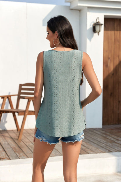 🔥Buy 2 Free Shipping🎁Womens Tank Tops Sleeveless EyeletEmbroidery Scoop Neck Loose Fit Casual SummerFlowy