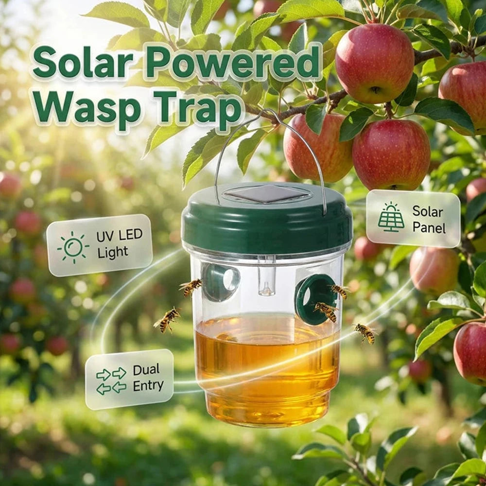 Solar Powered Hanging Wasp Trap | Outdoor LED Bug & Hornet Catcher
