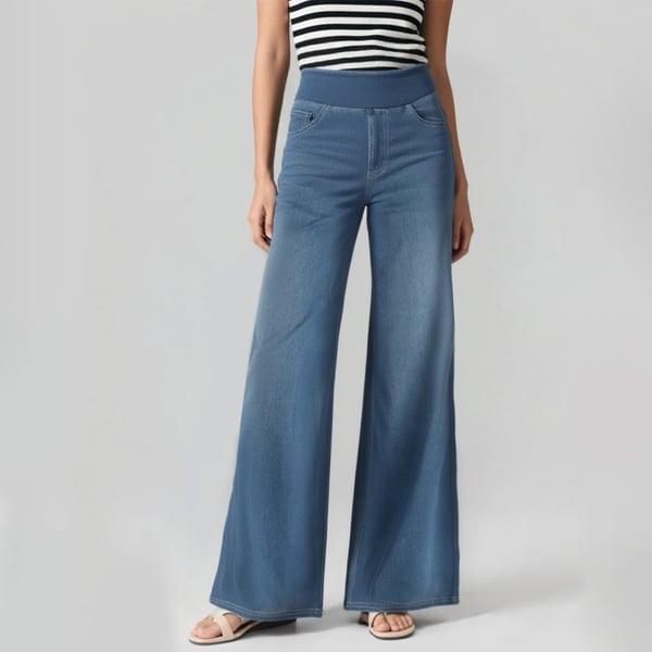 🏆LAST DAY SALE 49% OFF - Women's High-Waisted Washed Baggy Wide-Leg Stretchy Knit Jeans with Multiple Pockets – Comfortable Casual Denim