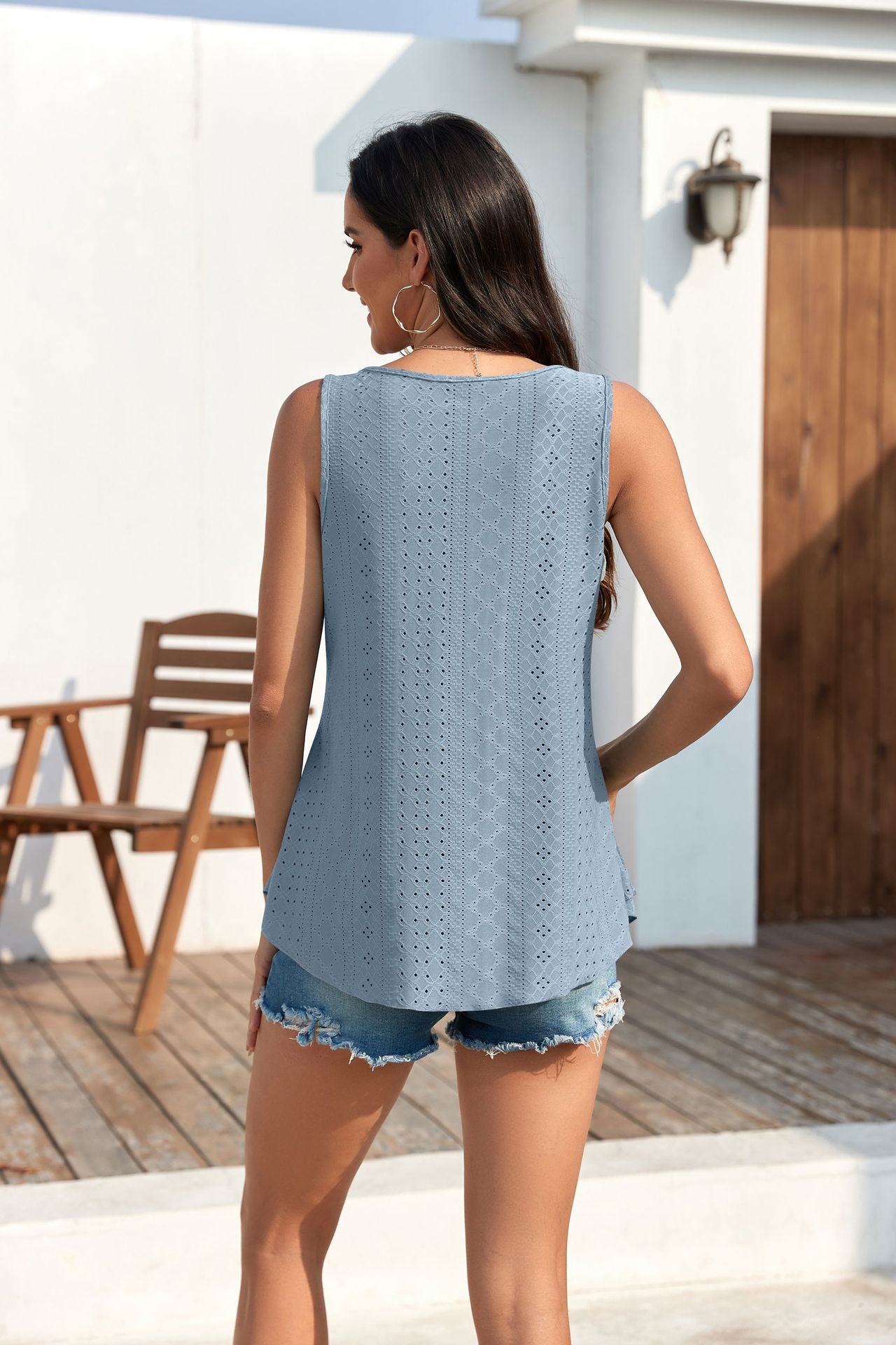 🔥Buy 2 Free Shipping🎁Womens Tank Tops Sleeveless EyeletEmbroidery Scoop Neck Loose Fit Casual SummerFlowy