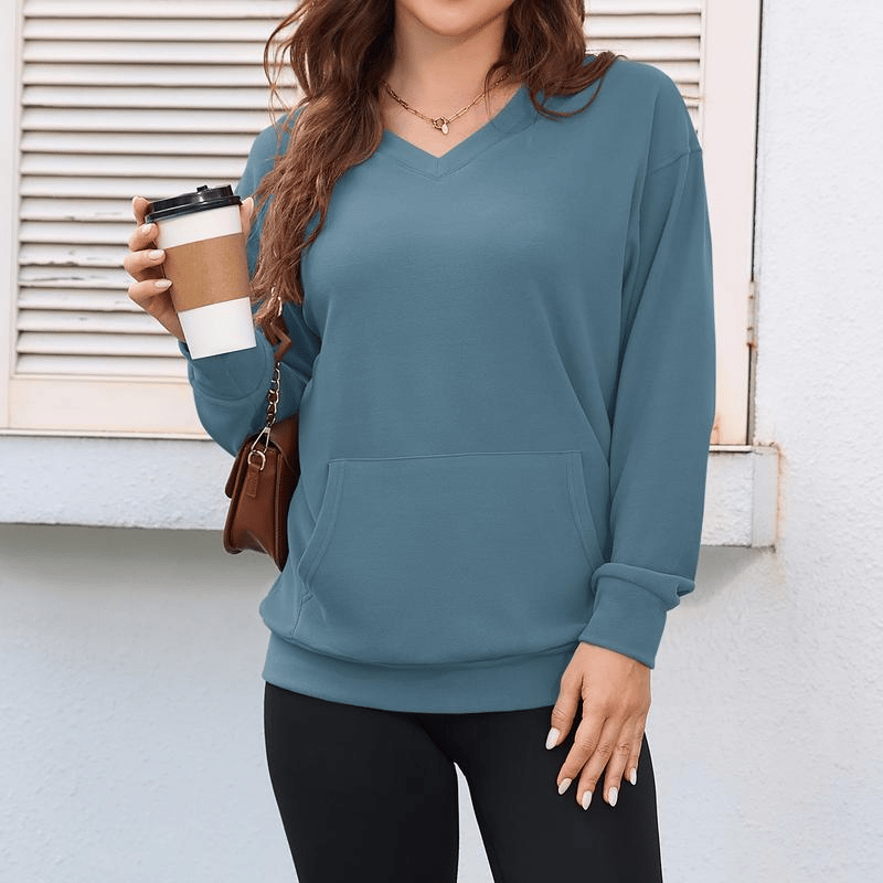 🎉New Arrival - 49% OFF💖Women's Hoodless V-Neck Kangaroo Pocket Sweatshirt
