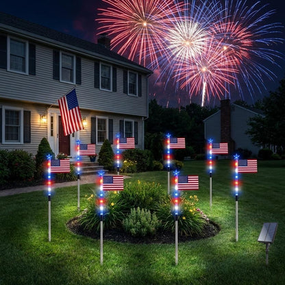 8-Piece Flag Light Set-Ideal for Independence Day Pathways, Gardens, and Yard Decor