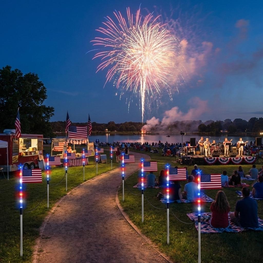8-Piece Flag Light Set-Ideal for Independence Day Pathways, Gardens, and Yard Decor