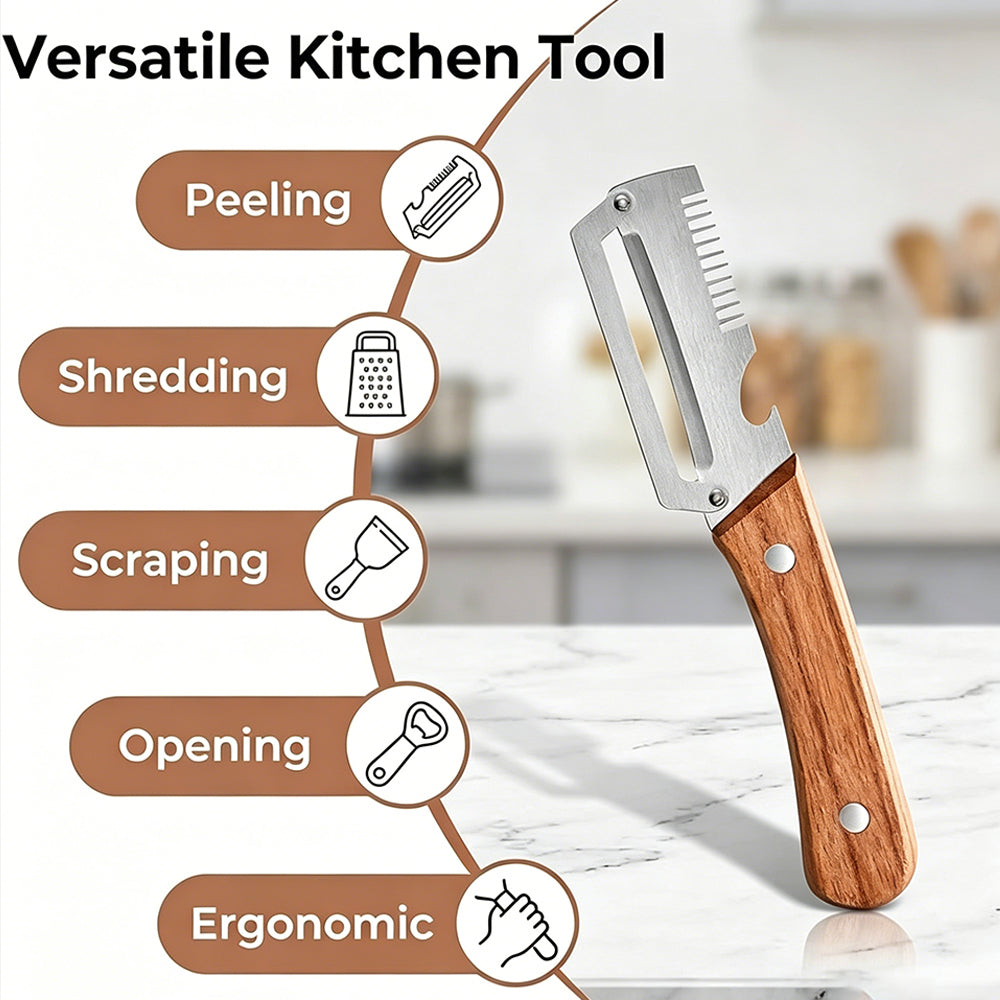 Wooden Handle Peeler with Bottle Opener(2-piece set)