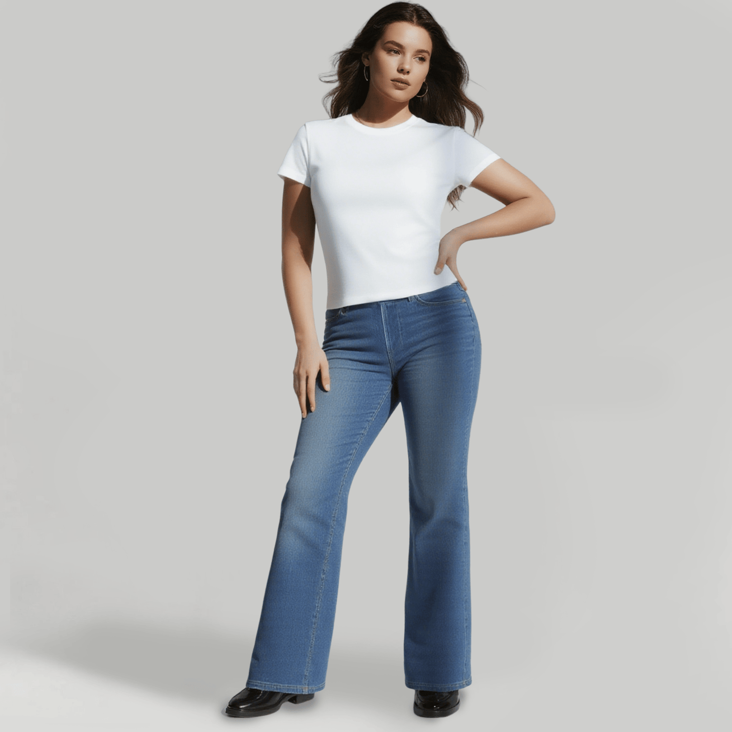 High Waisted Pockets Washed Casual Bootcut Jeans