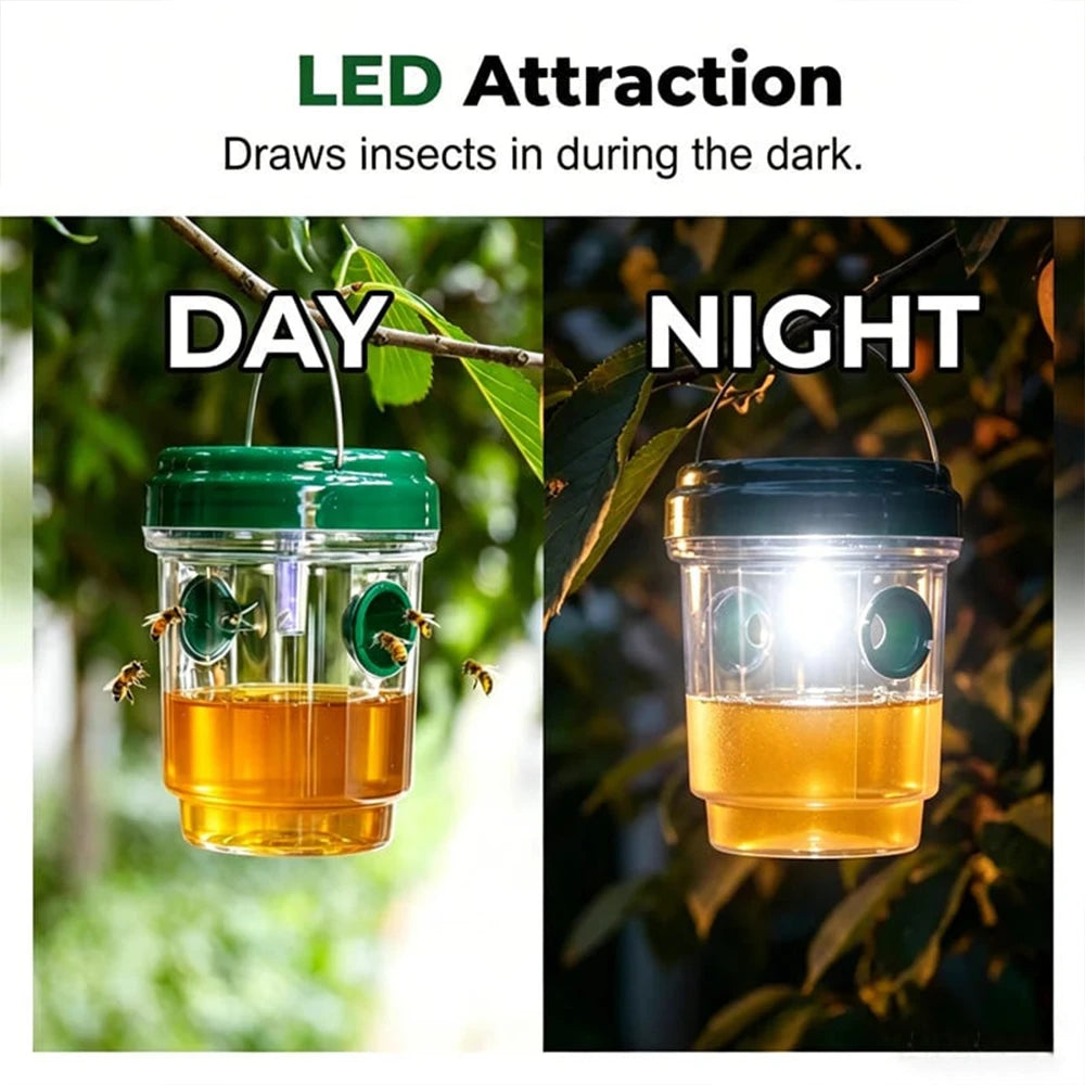 Solar Powered Hanging Wasp Trap | Outdoor LED Bug & Hornet Catcher