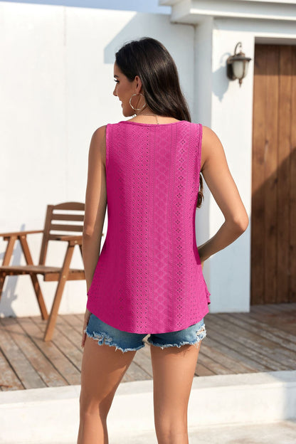 🔥Buy 2 Free Shipping🎁Womens Tank Tops Sleeveless EyeletEmbroidery Scoop Neck Loose Fit Casual SummerFlowy