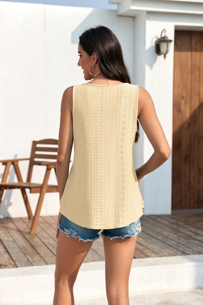🔥Buy 2 Free Shipping🎁Womens Tank Tops Sleeveless EyeletEmbroidery Scoop Neck Loose Fit Casual SummerFlowy