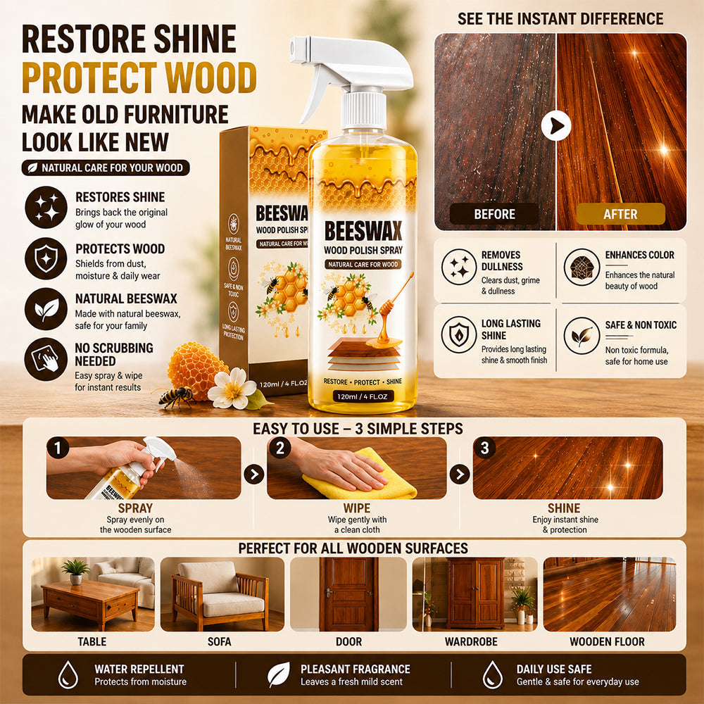 Restore Shine In Seconds 🏠Beeswax Wood Polish Spray Protect Furniture