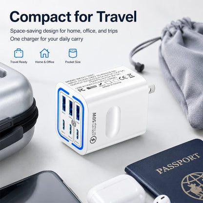 Portable Multi Port Charging Station 50W, 6-Port USB C & USB A