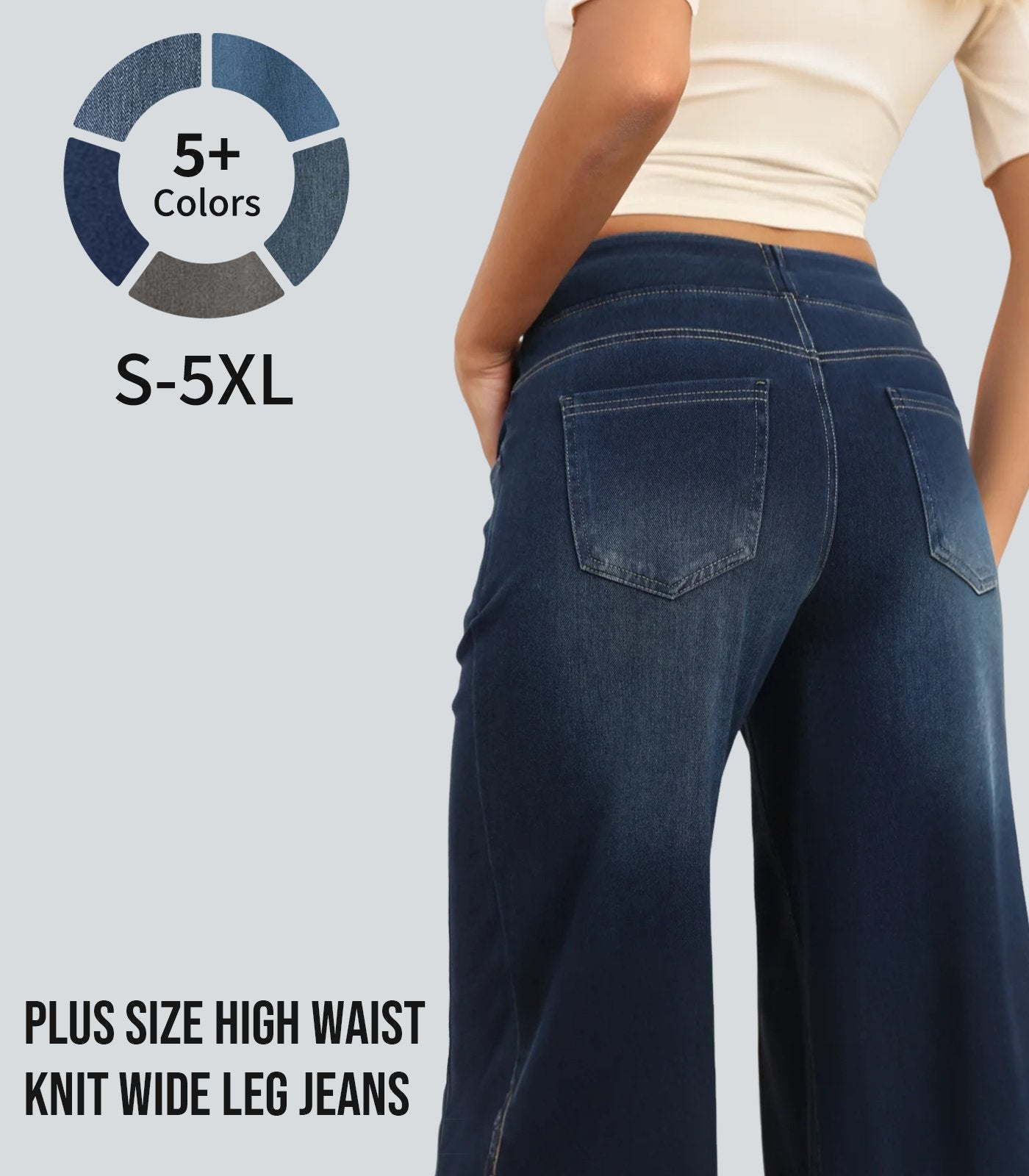 🏆LAST DAY SALE 49% OFF - Women's High-Waisted Washed Baggy Wide-Leg Stretchy Knit Jeans with Multiple Pockets – Comfortable Casual Denim