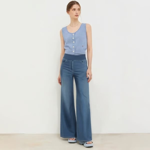 🏆LAST DAY SALE 49% OFF - Women's High-Waisted Washed Baggy Wide-Leg Stretchy Knit Jeans with Multiple Pockets – Comfortable Casual Denim