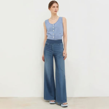 🏆LAST DAY SALE 49% OFF - Women's High-Waisted Washed Baggy Wide-Leg Stretchy Knit Jeans with Multiple Pockets – Comfortable Casual Denim