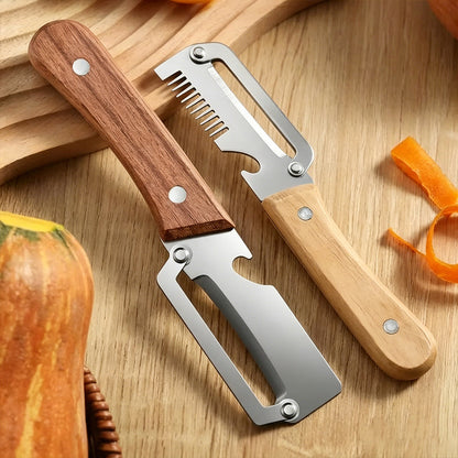 Wooden Handle Peeler with Bottle Opener(2-piece set)