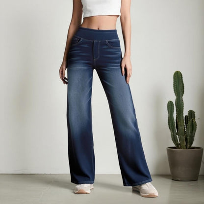 🏆LAST DAY SALE 49% OFF - Women's High-Waisted Washed Baggy Wide-Leg Stretchy Knit Jeans with Multiple Pockets – Comfortable Casual Denim