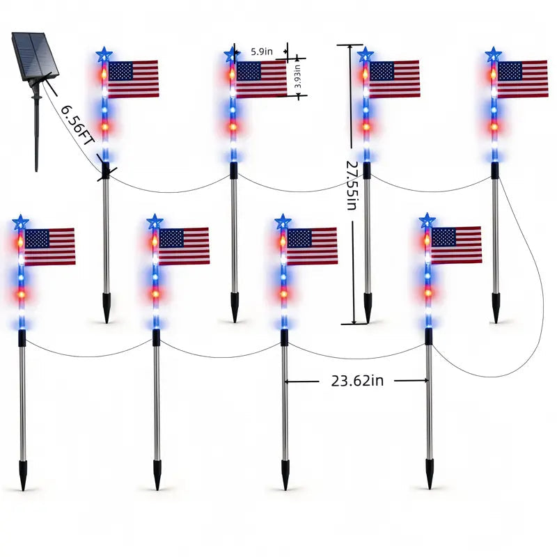8-Piece Flag Light Set-Ideal for Independence Day Pathways, Gardens, and Yard Decor