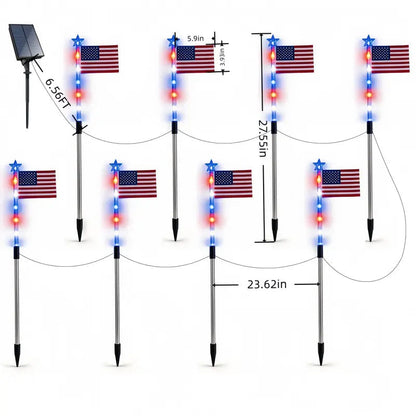8-Piece Flag Light Set-Ideal for Independence Day Pathways, Gardens, and Yard Decor