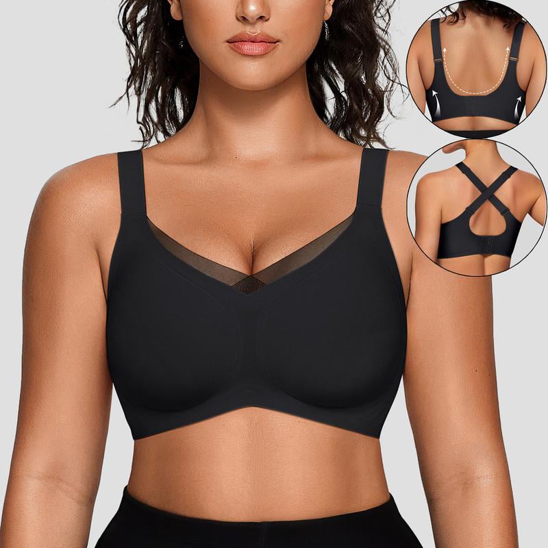 🏆Summer Promotion🔥 Women's Wireless V-Neck Crossover Mesh Seamless Push-Up Bra