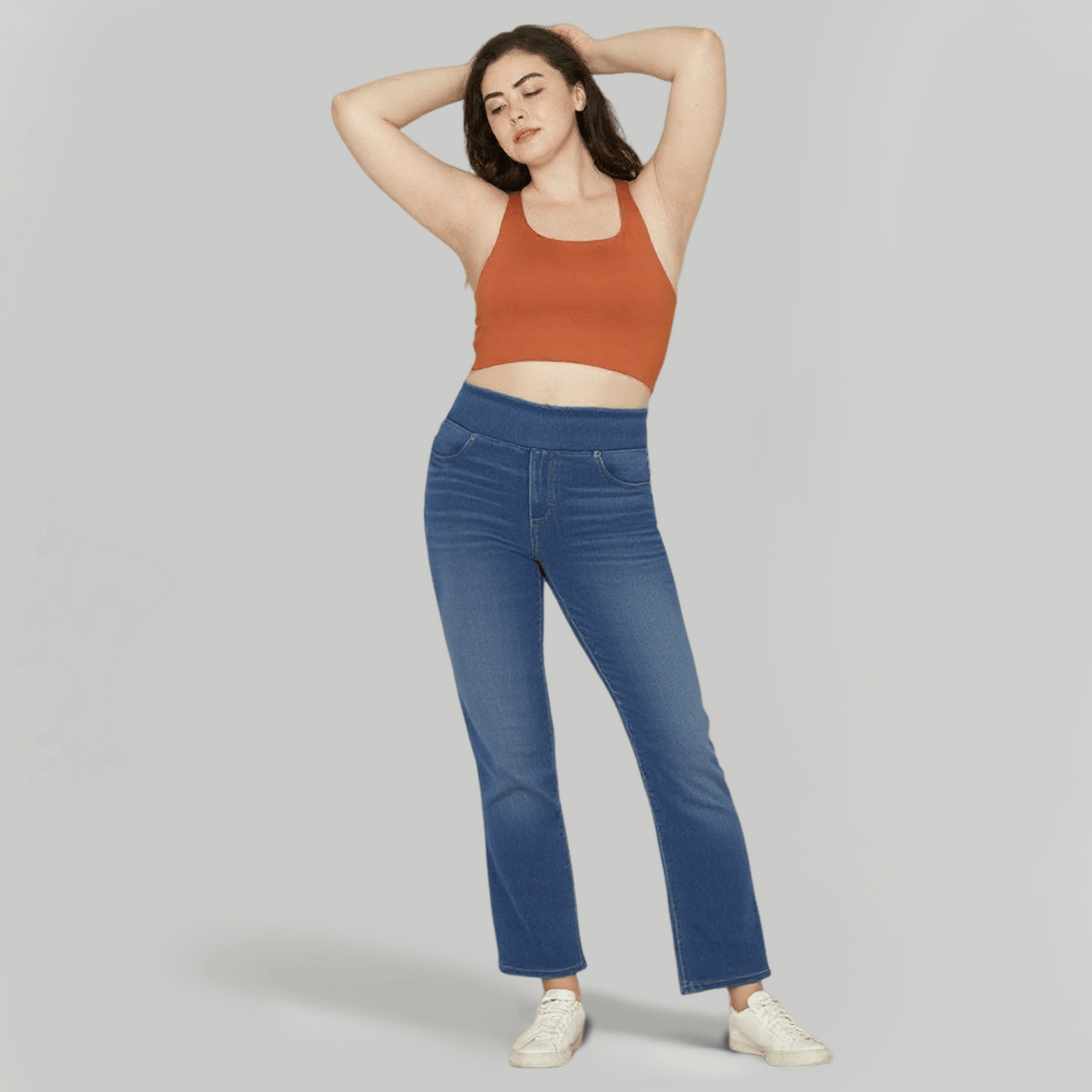 High Waisted Pockets Washed Casual Bootcut Jeans