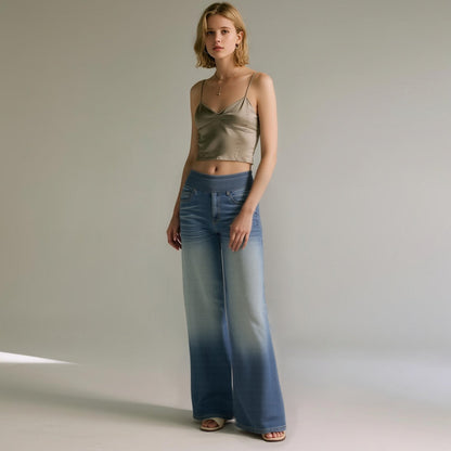 🏆LAST DAY SALE 49% OFF - Women's High-Waisted Washed Baggy Wide-Leg Stretchy Knit Jeans with Multiple Pockets – Comfortable Casual Denim