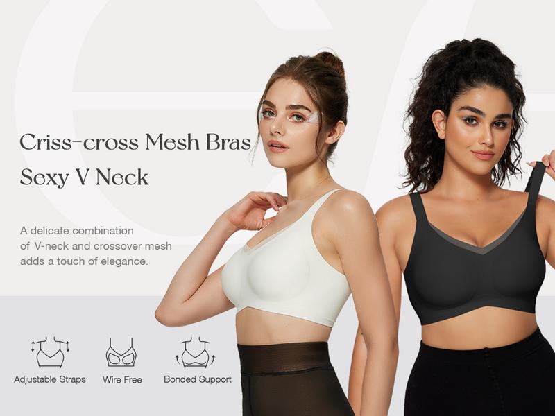 🏆Summer Promotion🔥 Women's Wireless V-Neck Crossover Mesh Seamless Push-Up Bra