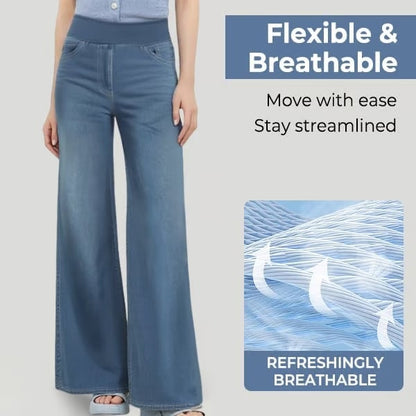 🏆LAST DAY SALE 49% OFF - Women's High-Waisted Washed Baggy Wide-Leg Stretchy Knit Jeans with Multiple Pockets – Comfortable Casual Denim