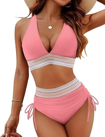 💖Summer Promotion 49% OFF💃2025 High Waisted Tummy Control Colour Block Bikini Sets