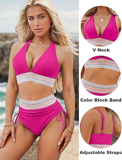 💖Summer Promotion 49% OFF💃2025 High Waisted Tummy Control Colour Block Bikini Sets