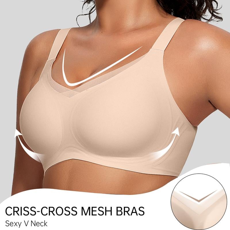 🏆Summer Promotion🔥 Women's Wireless V-Neck Crossover Mesh Seamless Push-Up Bra