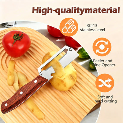 Wooden Handle Peeler with Bottle Opener(2-piece set)