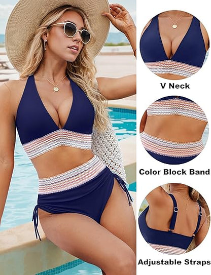 💖Summer Promotion 49% OFF💃2025 High Waisted Tummy Control Colour Block Bikini Sets
