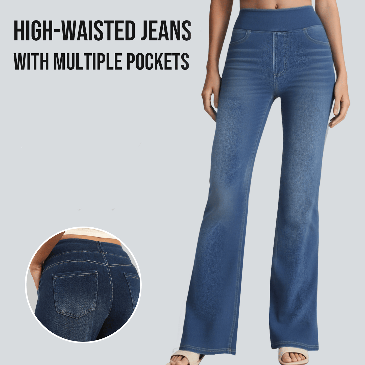 High Waisted Pockets Washed Casual Bootcut Jeans