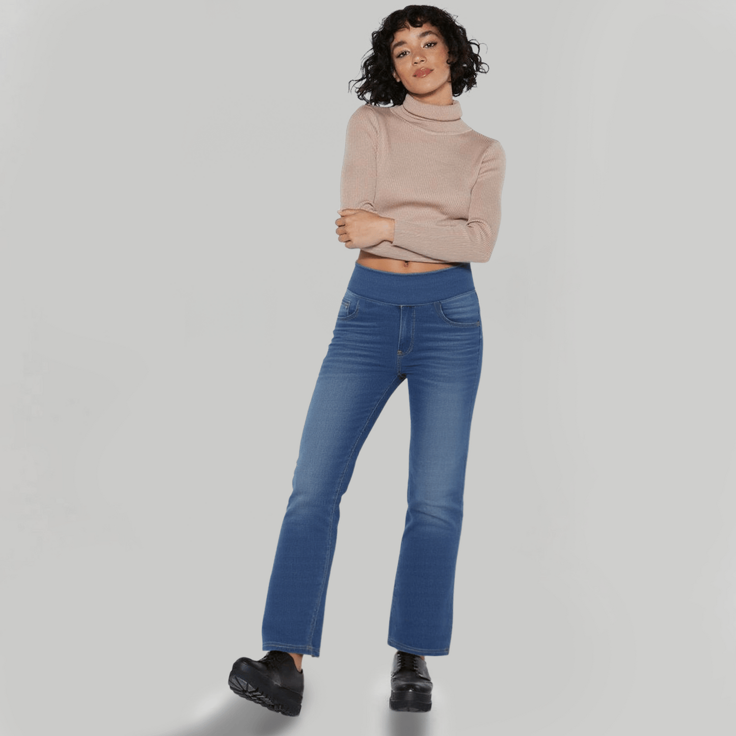 High Waisted Pockets Washed Casual Bootcut Jeans