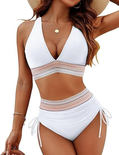 💖Summer Promotion 49% OFF💃2025 High Waisted Tummy Control Colour Block Bikini Sets