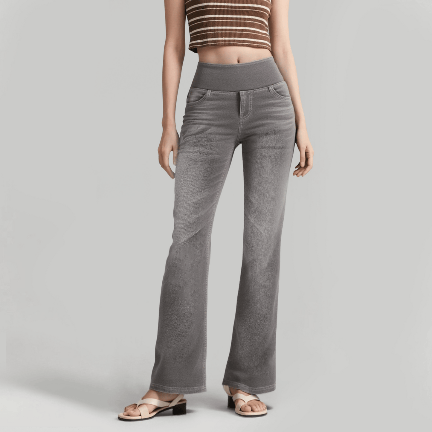 High Waisted Pockets Washed Casual Bootcut Jeans