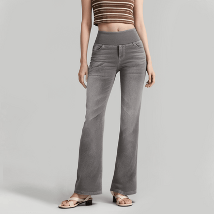 High Waisted Pockets Washed Casual Bootcut Jeans