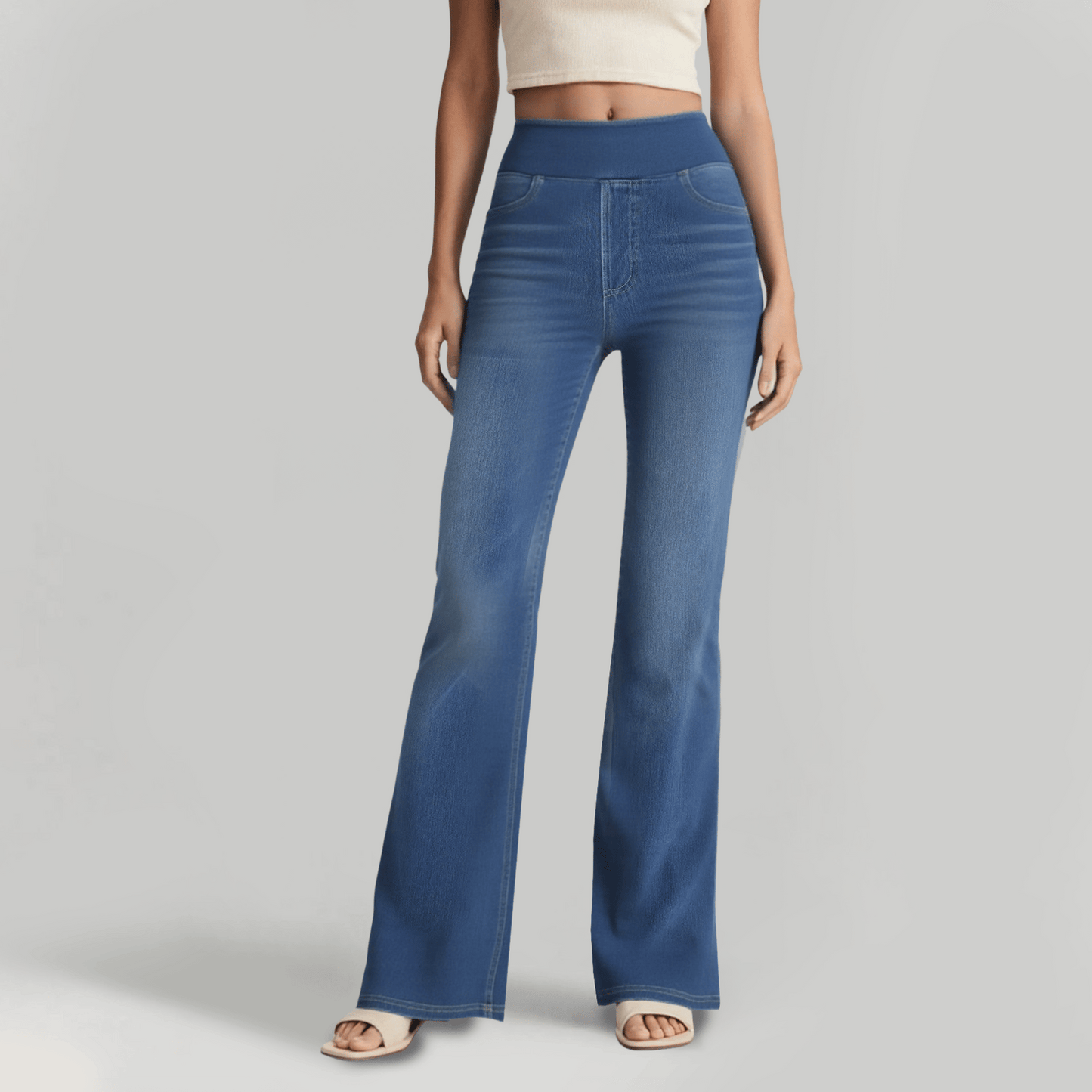 High Waisted Pockets Washed Casual Bootcut Jeans
