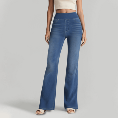 High Waisted Pockets Washed Casual Bootcut Jeans