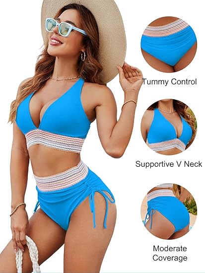 💖Summer Promotion 49% OFF💃2025 High Waisted Tummy Control Colour Block Bikini Sets
