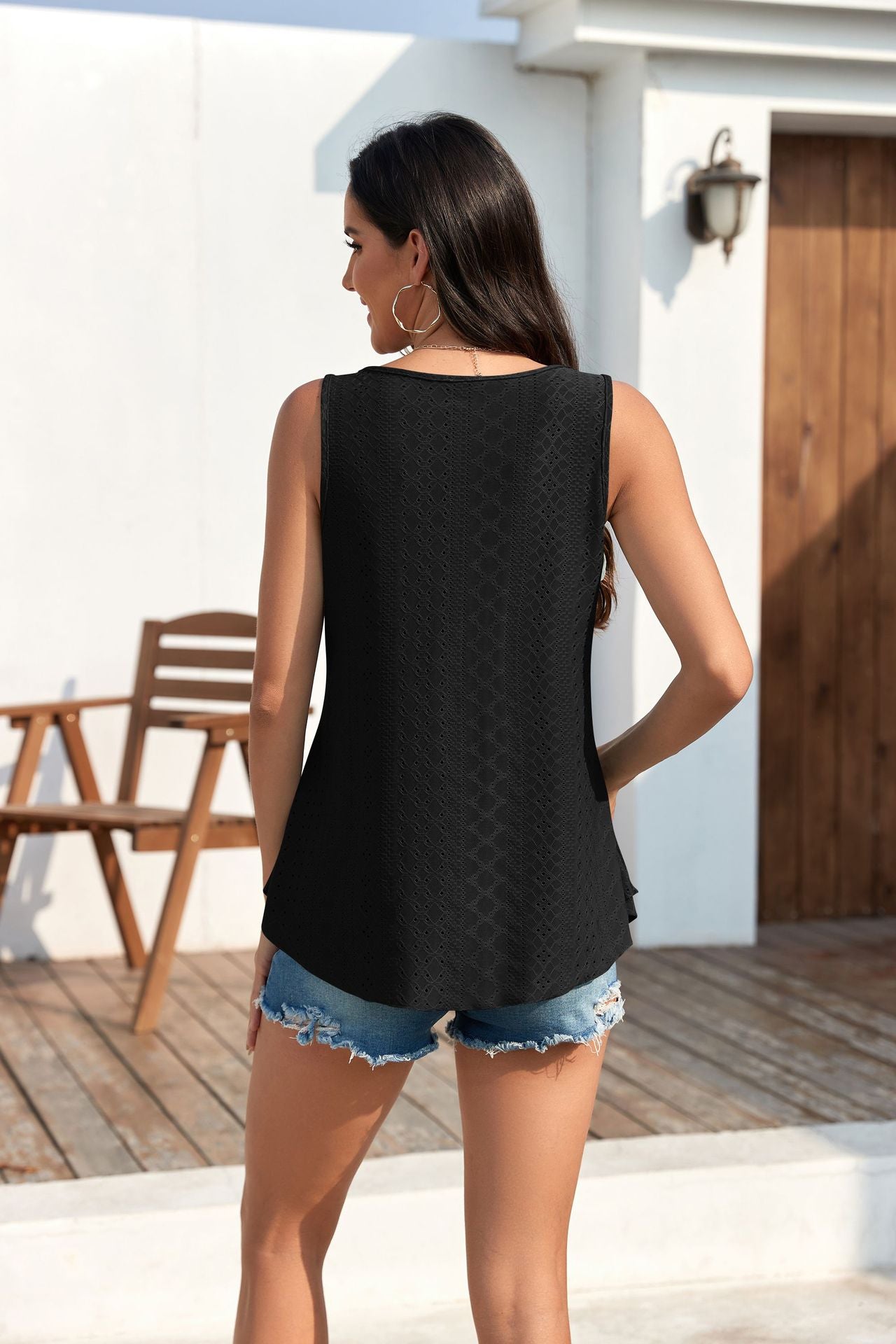 🔥Buy 2 Free Shipping🎁Womens Tank Tops Sleeveless EyeletEmbroidery Scoop Neck Loose Fit Casual SummerFlowy