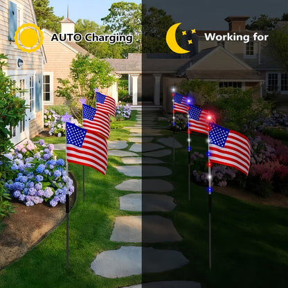 8-Piece Flag Light Set-Ideal for Independence Day Pathways, Gardens, and Yard Decor