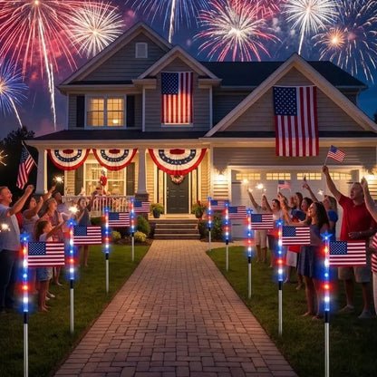 8-Piece Flag Light Set-Ideal for Independence Day Pathways, Gardens, and Yard Decor
